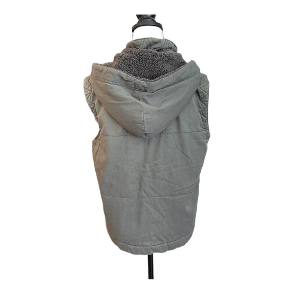 NSF Womens Army Khaki Green Cargo Zip Snap Hooded Vest Sz S - Picture 6 of 9